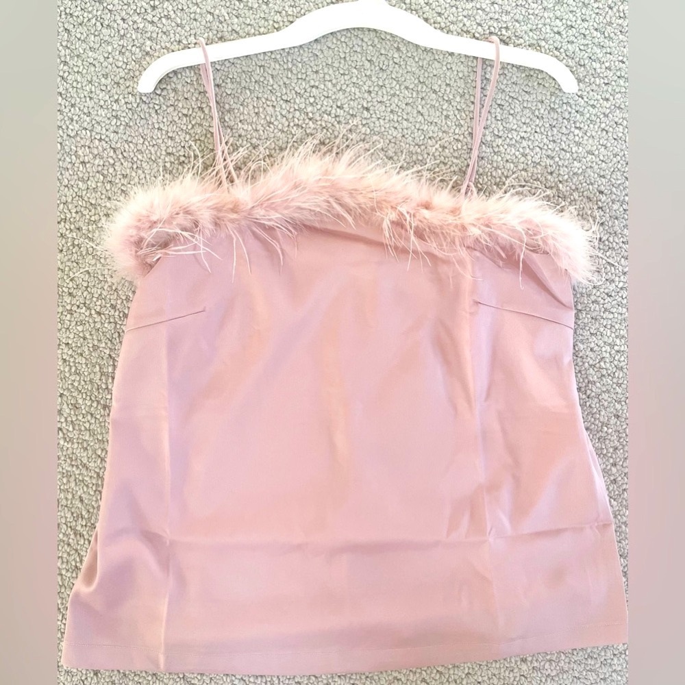 Lulus So Much Luxe Blush Satin Feather Tank Top